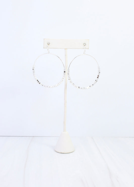 Charlee Square Bead Hoop Earring Silver