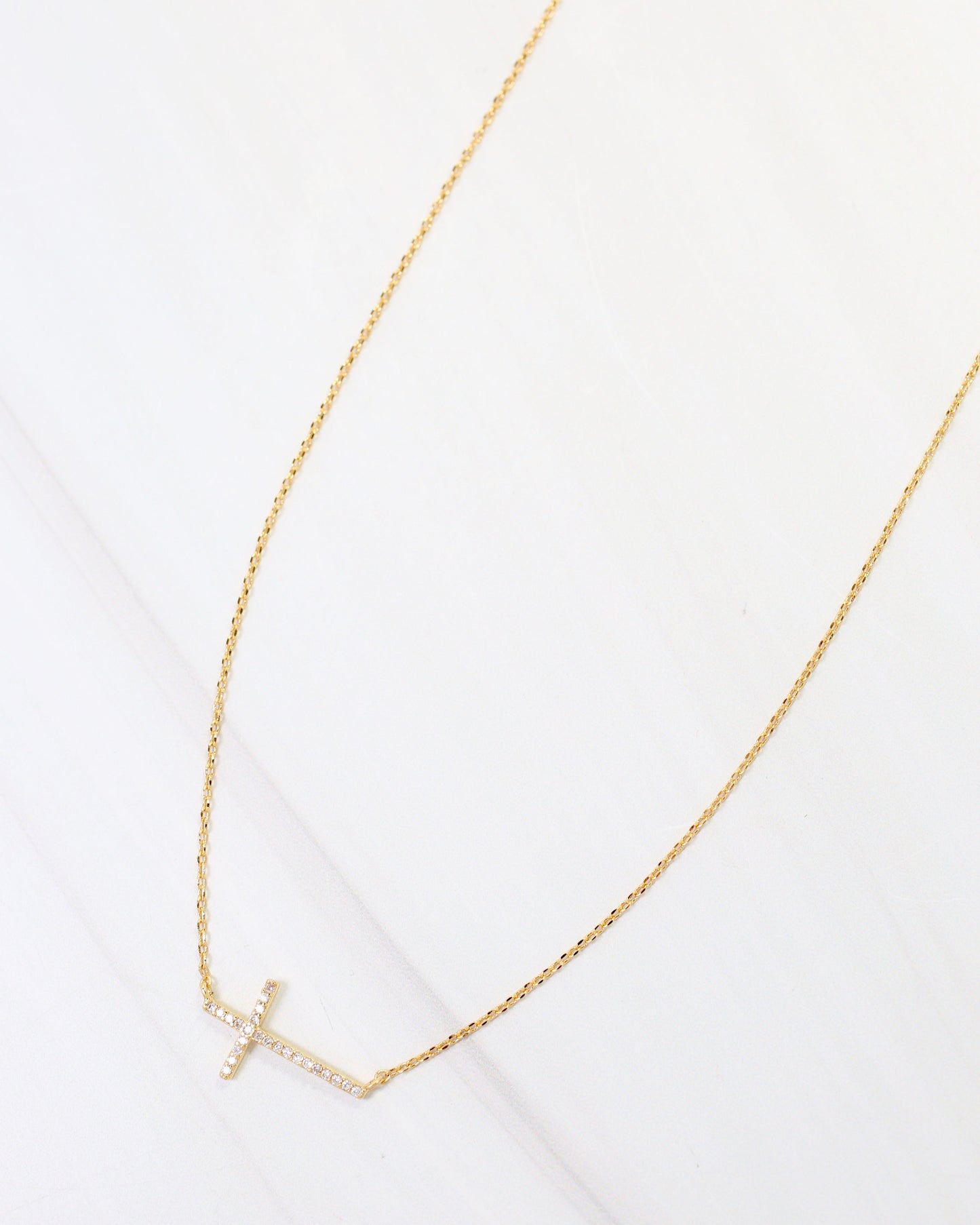 West Point CZ Side Cross Necklace Gold