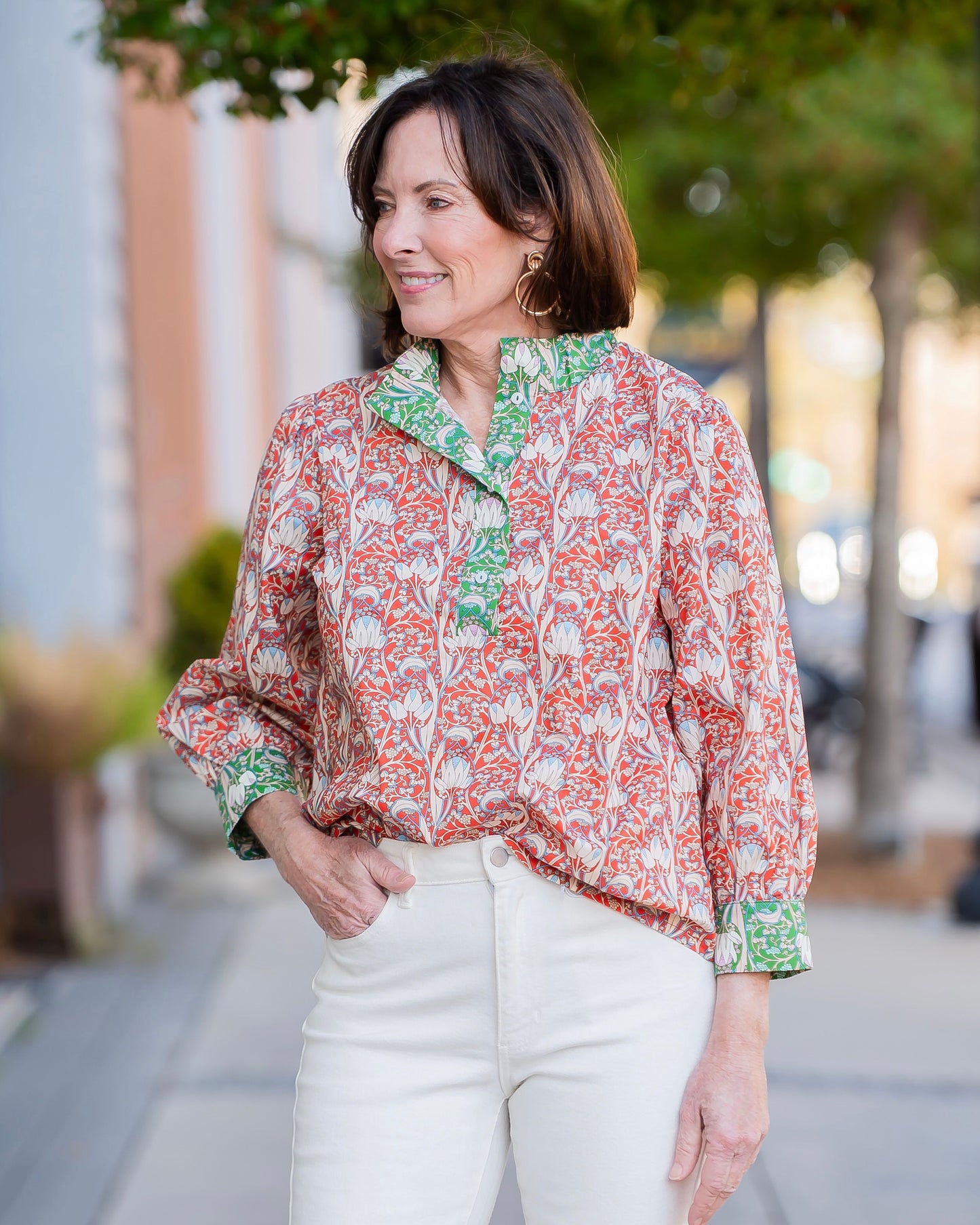 Blythe Wide Color Block Floral Printed Top