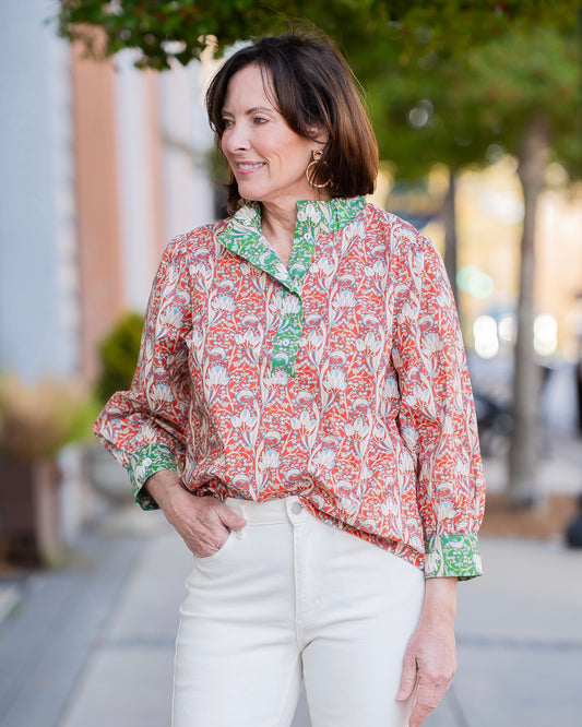 Blythe Wide Color Block Floral Printed Top