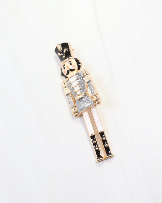 Naughty or Nice Nutcracker Brooch Silver