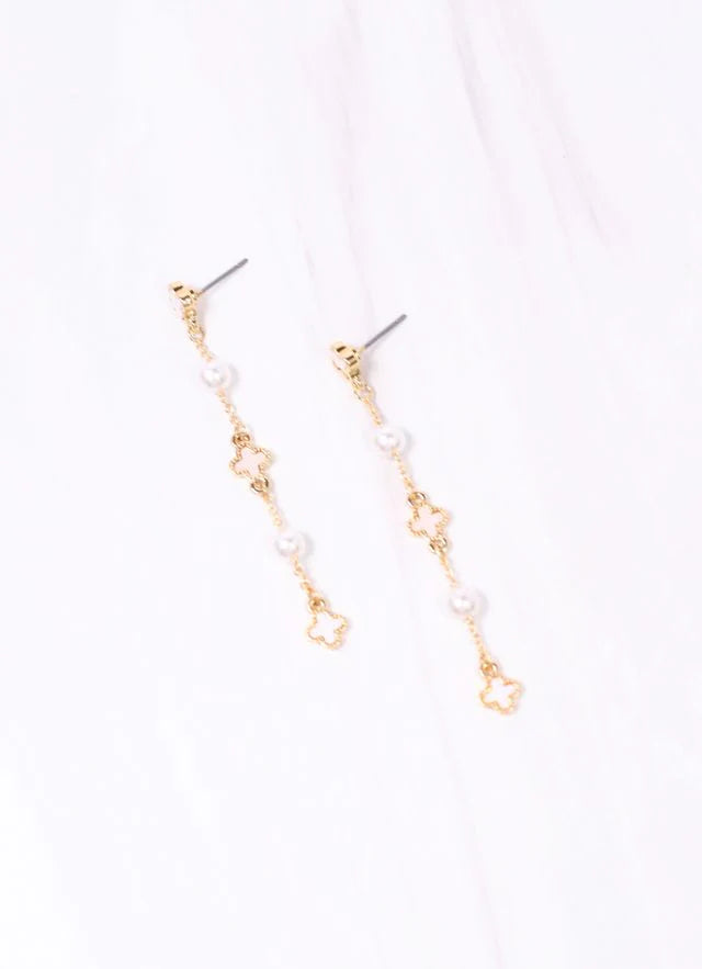 Connery Pearl Clover Drop Earring Gold