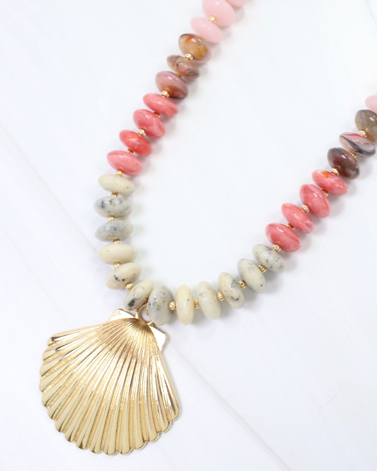 Scally Shell Beaded Necklace Pink Multi