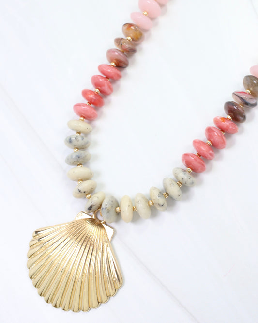 Scally Shell Beaded Necklace Pink Multi