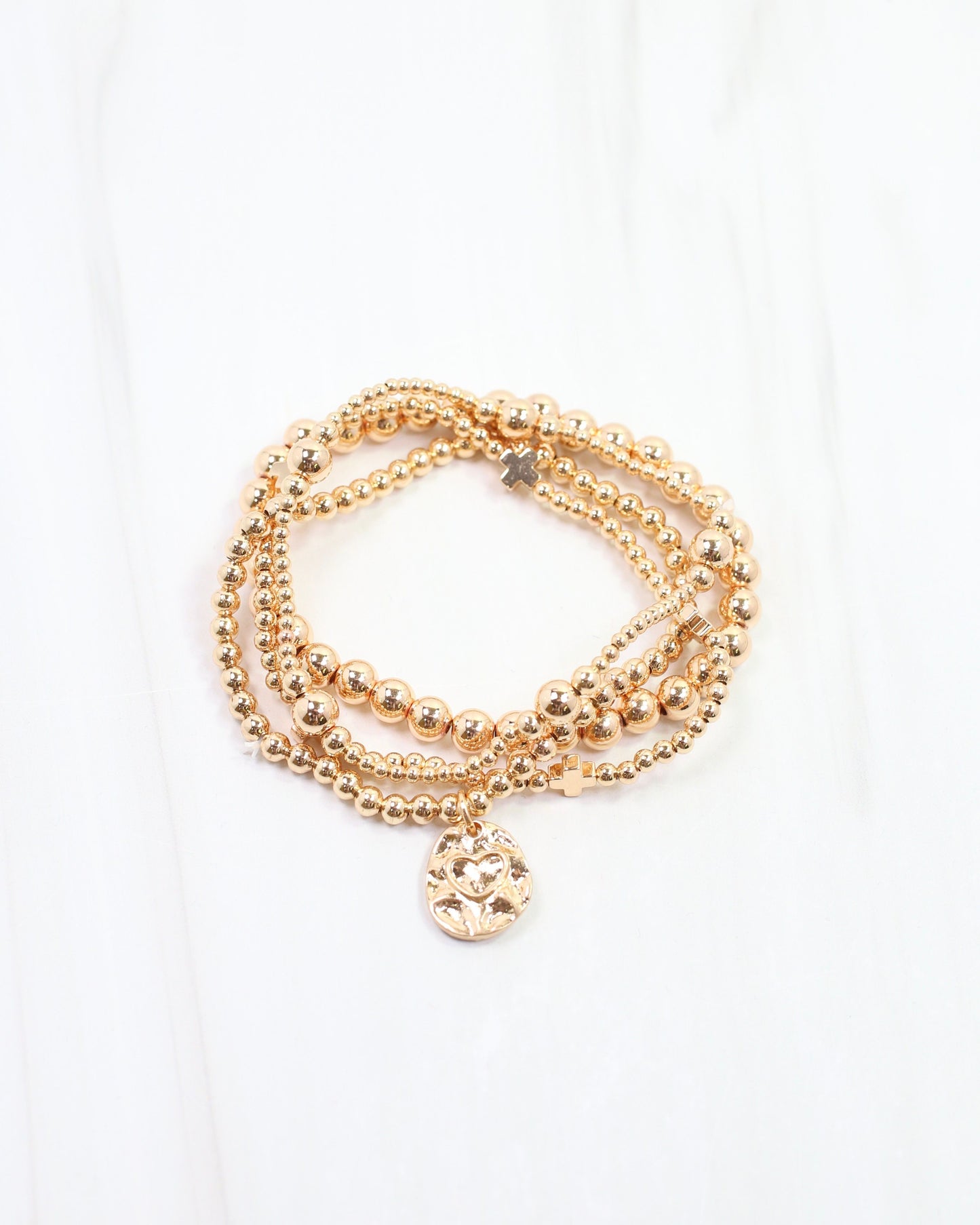 Gloria Beaded Cross Bracelet Set Gold