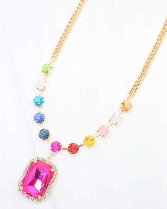 Roxanne Rhinestone Pendant Necklace Fuchsia