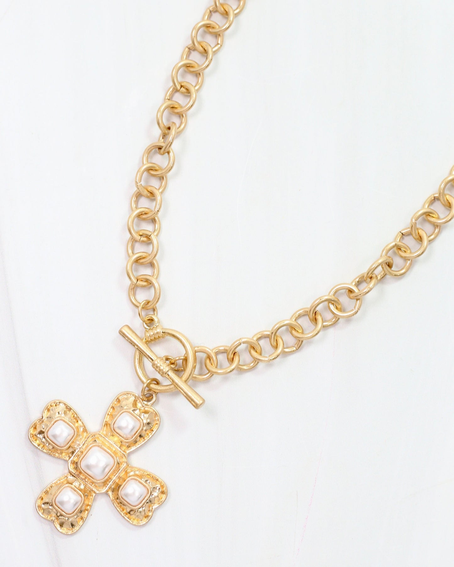 Palazzo Pearl and Gold Cross Necklace Worn Gold