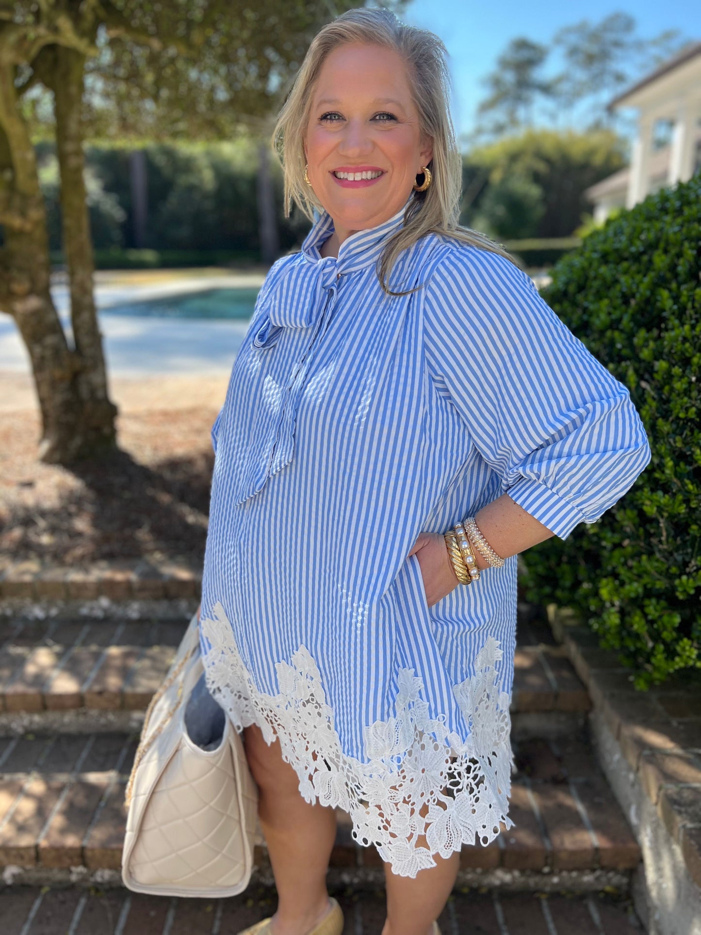 Sky Trails Light Blue Stripe Mini Dress