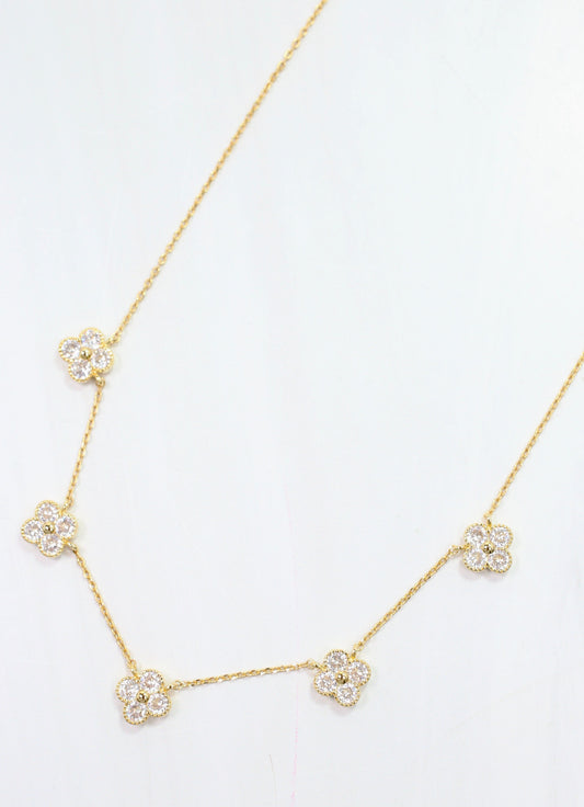 Richie CZ Clover Necklace Gold