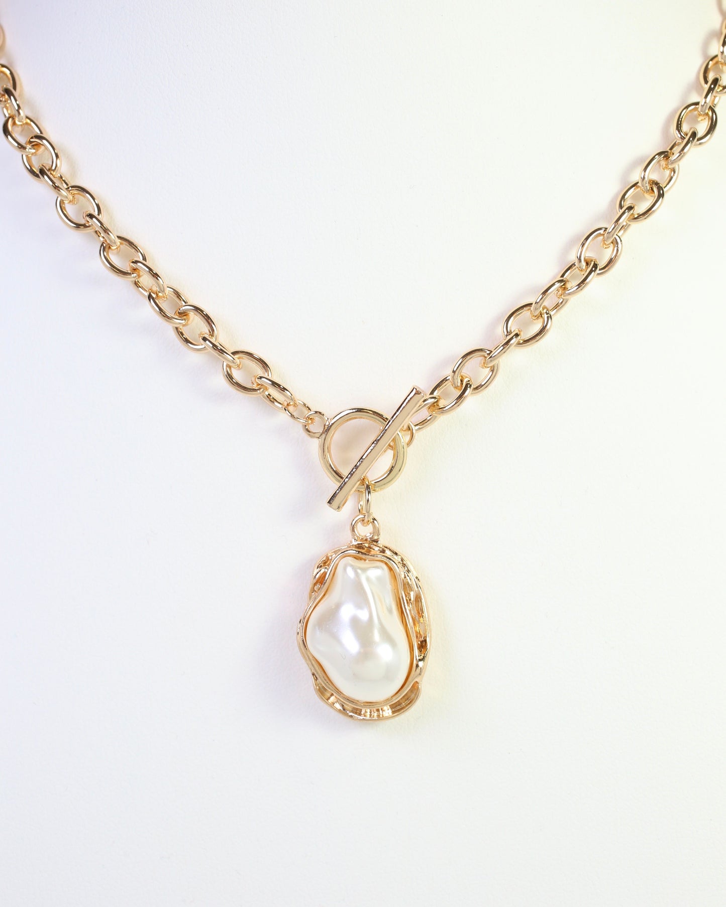 Carmela Baroque Pearl Toggle Necklace Gold