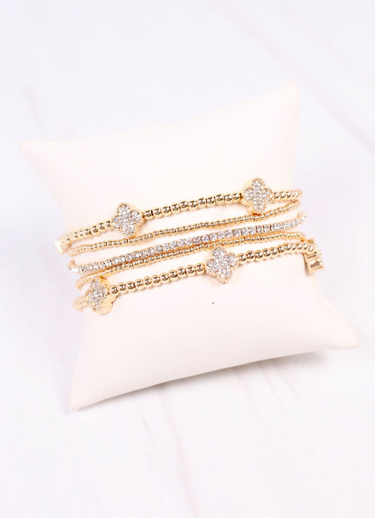 Jaine CZ Clover Bracelet Set GOLD