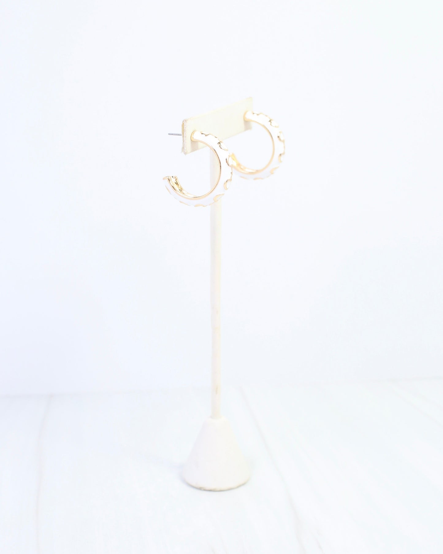 Kaylene Horsebit Hoop Earring White