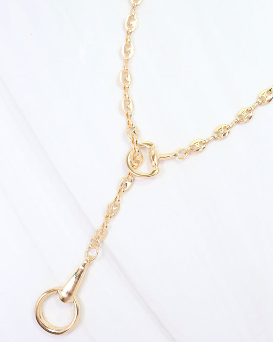 Manchester Horsebit Y Necklace Gold