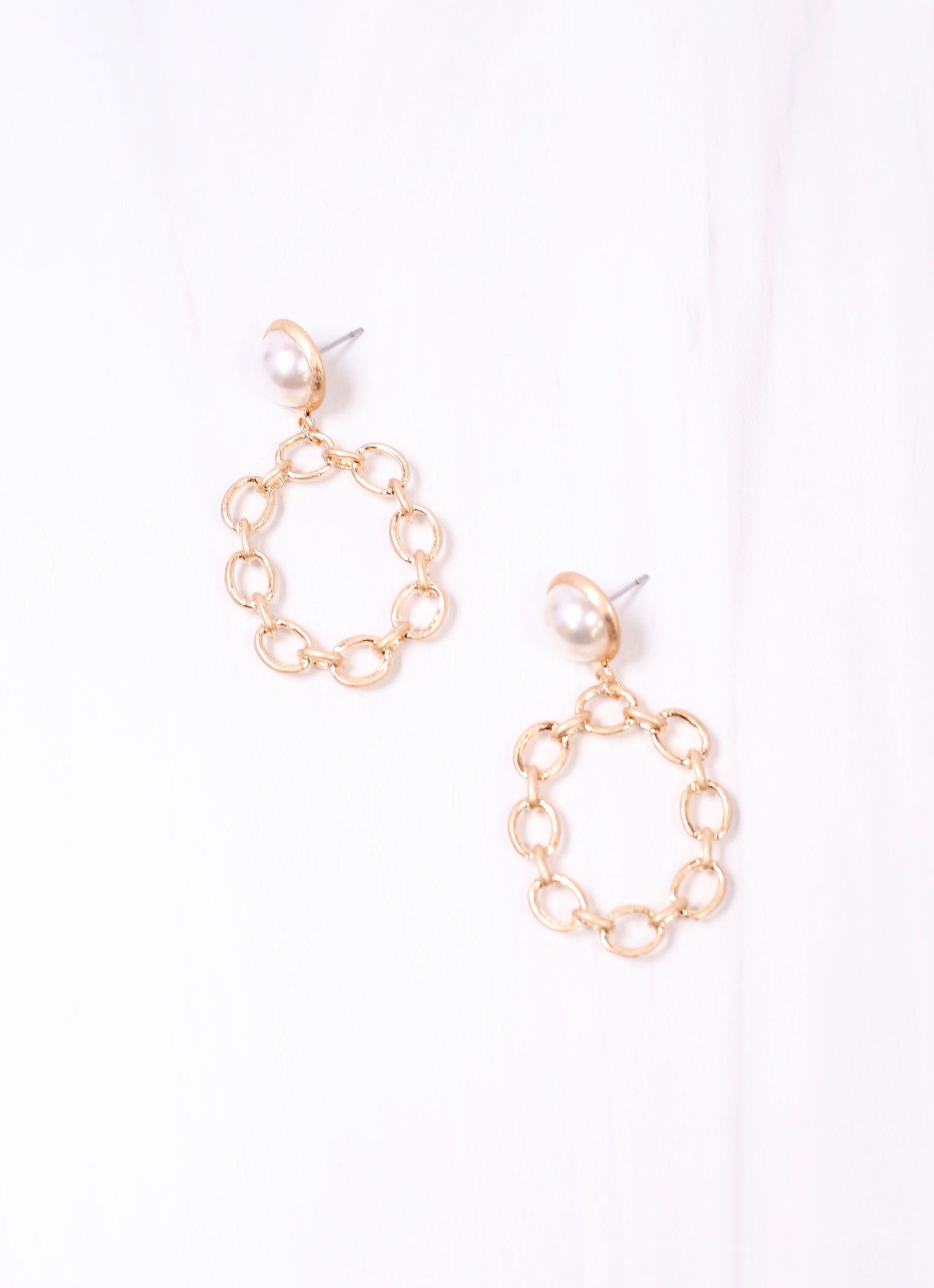 Nicholas Pearl and Link Drop Earring GOLD - Caroline Hill