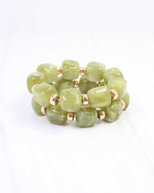 Raquel Beaded Bracelet Set Olive