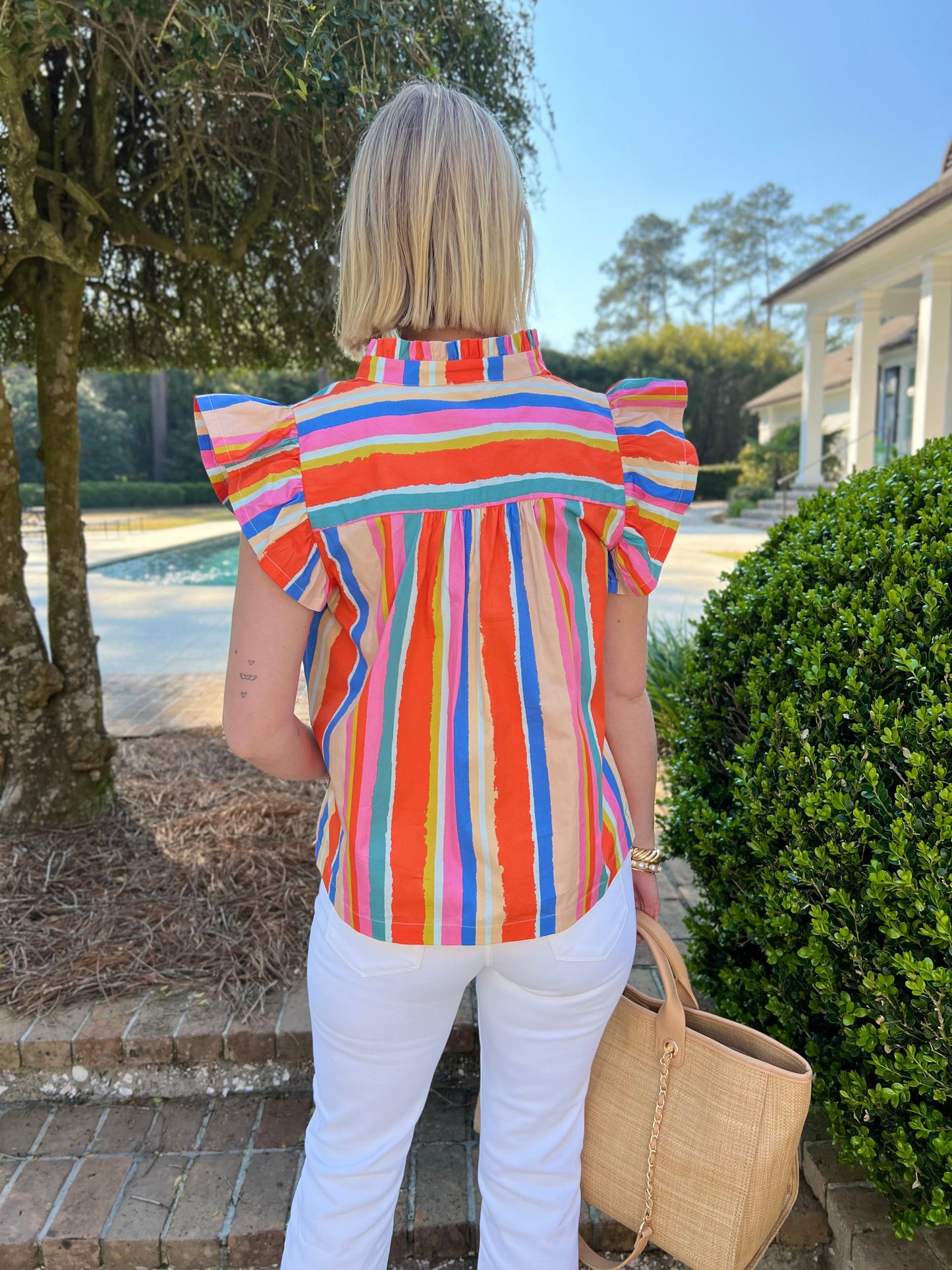 Circus Orange Stripe Flutter Sleeve Top