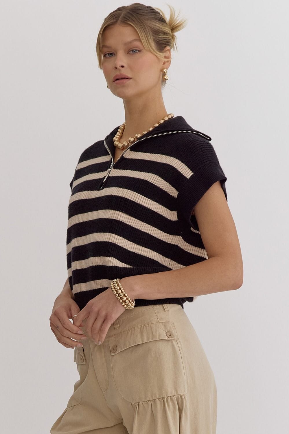 No Stopping Now Black Striped Top - Caroline Hill