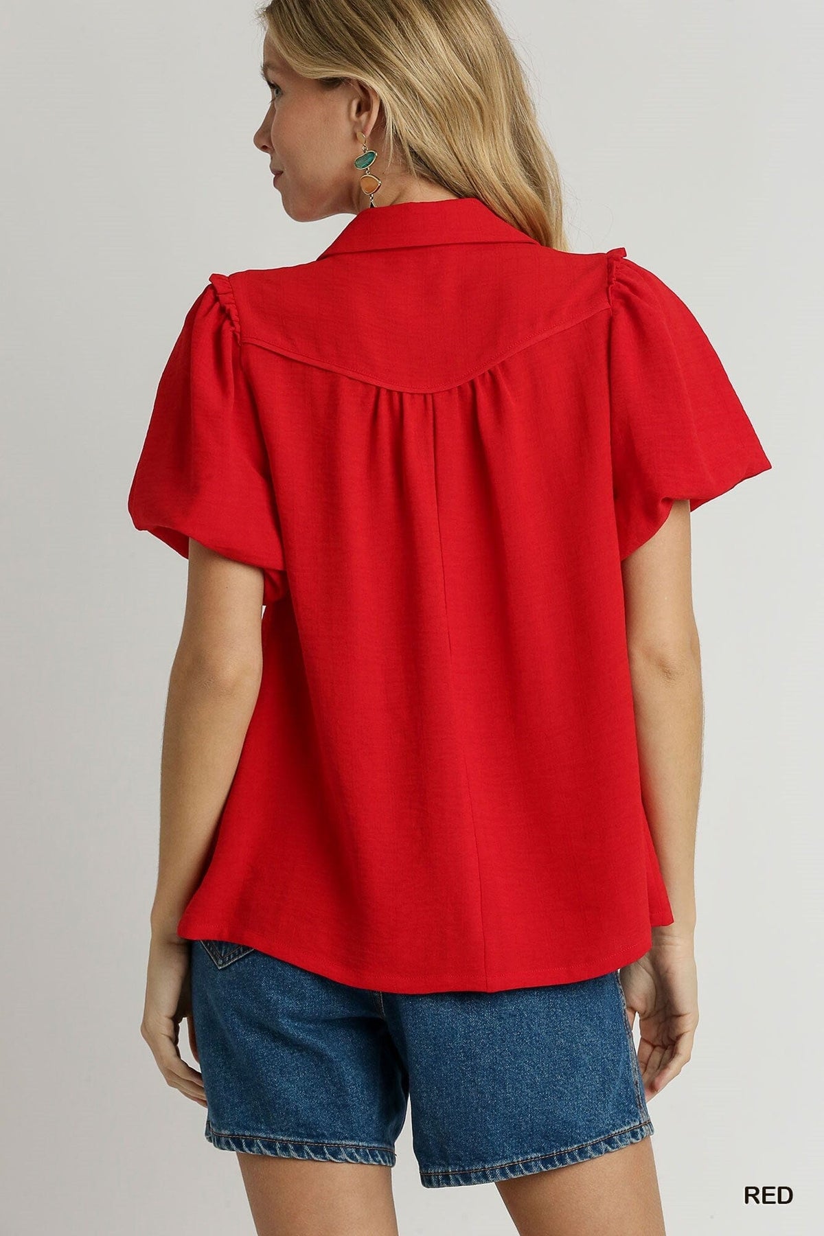 Now or Never Red Button Up Top - Caroline Hill