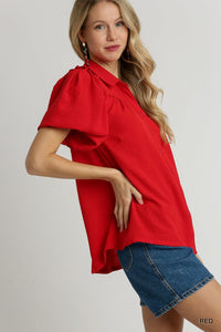 Now or Never Red Button Up Top - Caroline Hill