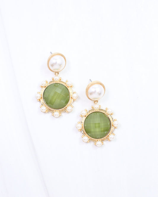 Mayra Faceted Pearl Earring Olive