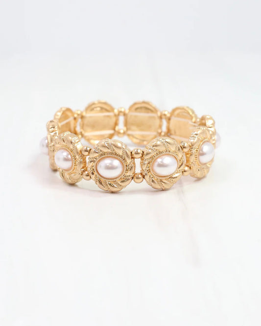 Pressley Pearl Stretch Bracelet Worn Gold
