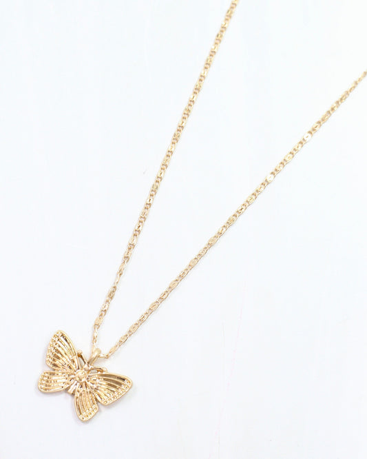 Angelina Butterfly Charm Necklace Worn Gold