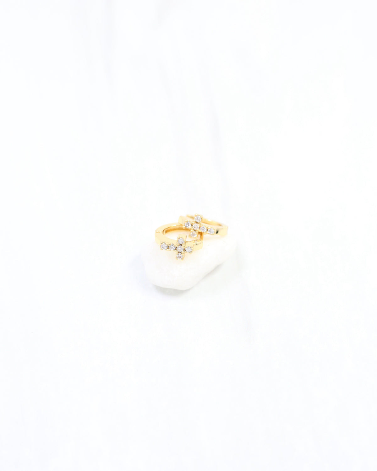 Josephina Pave Cross Huggie Hoop Earring WR Gold