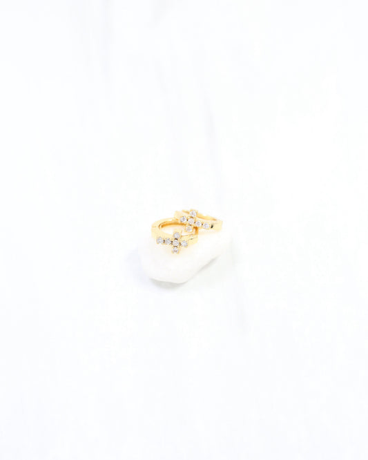 Josephina Pave Cross Huggie Hoop Earring WR Gold