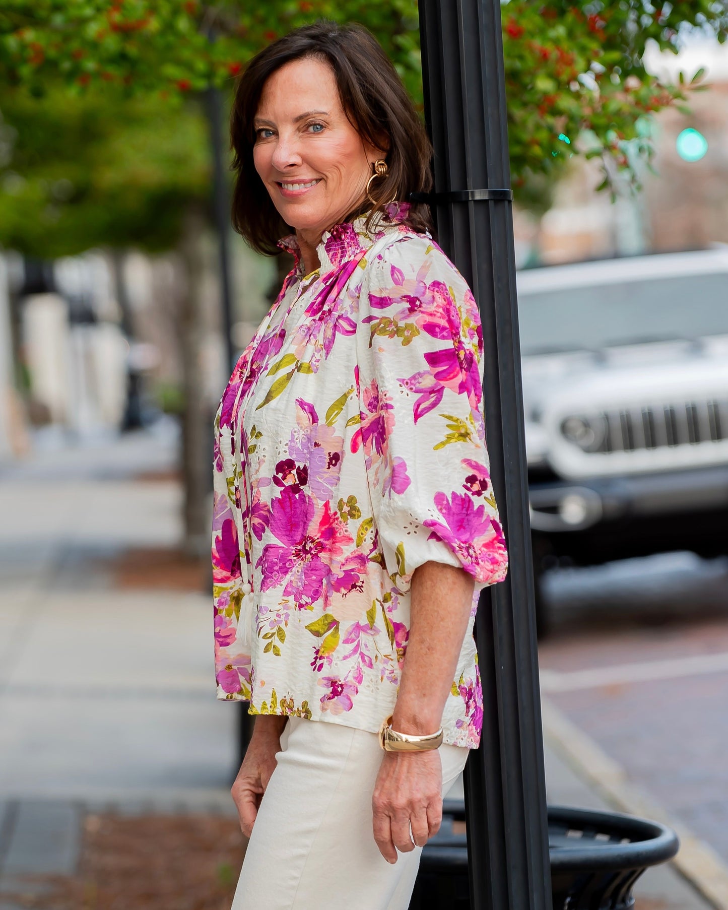 Floral Printed Eyelet Blouse