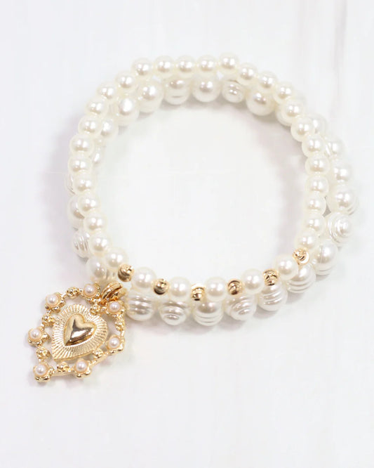 Emel Pearl Stretch Charm Bracelet Gold