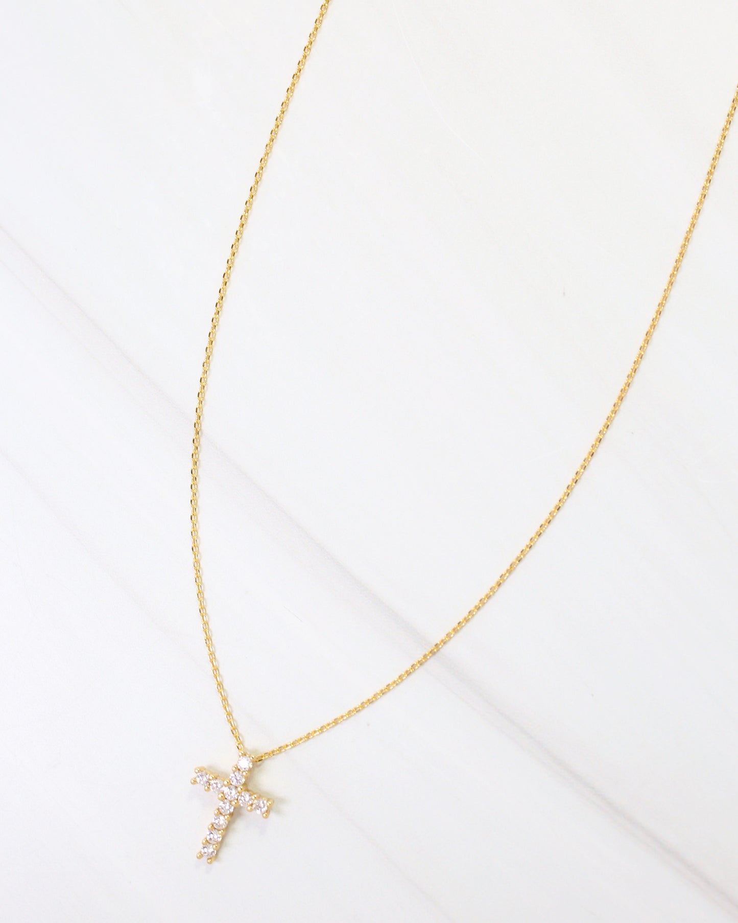 Oxford CZ Cross Necklace Gold