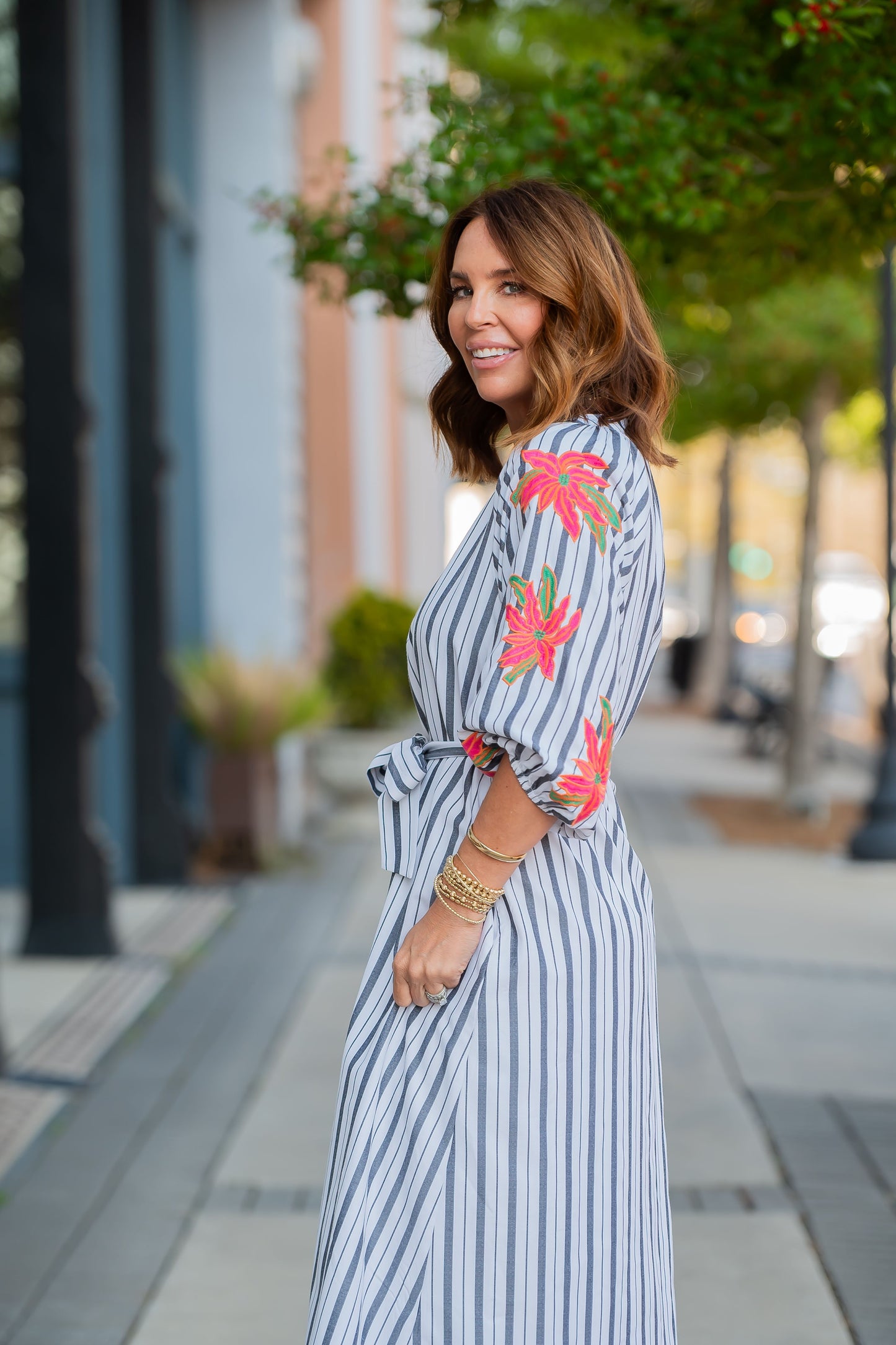 Quinn Embroidered Stripe Midi Dress