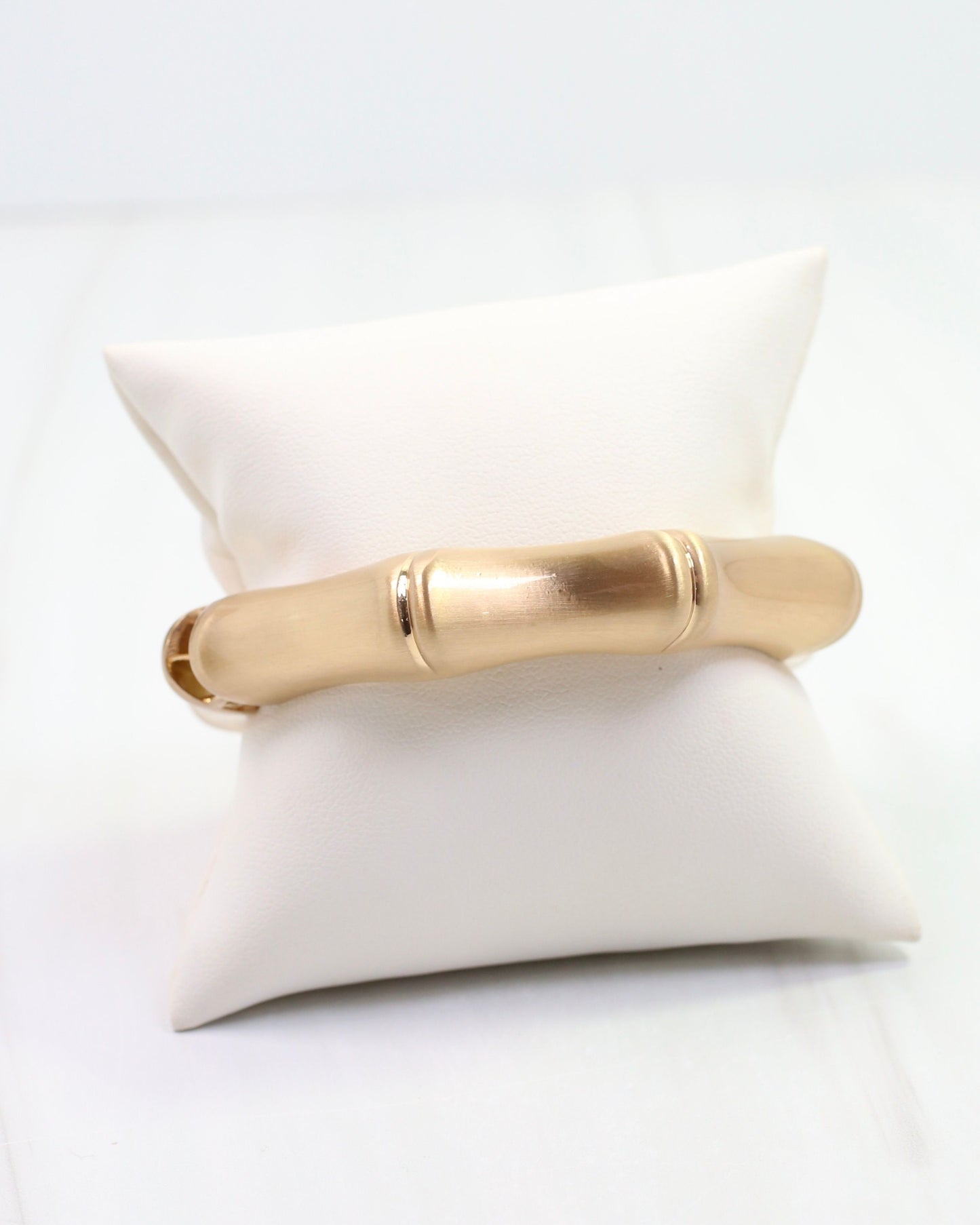 Harper Bamboo Hinged Bangle Bracelet Worn Gold