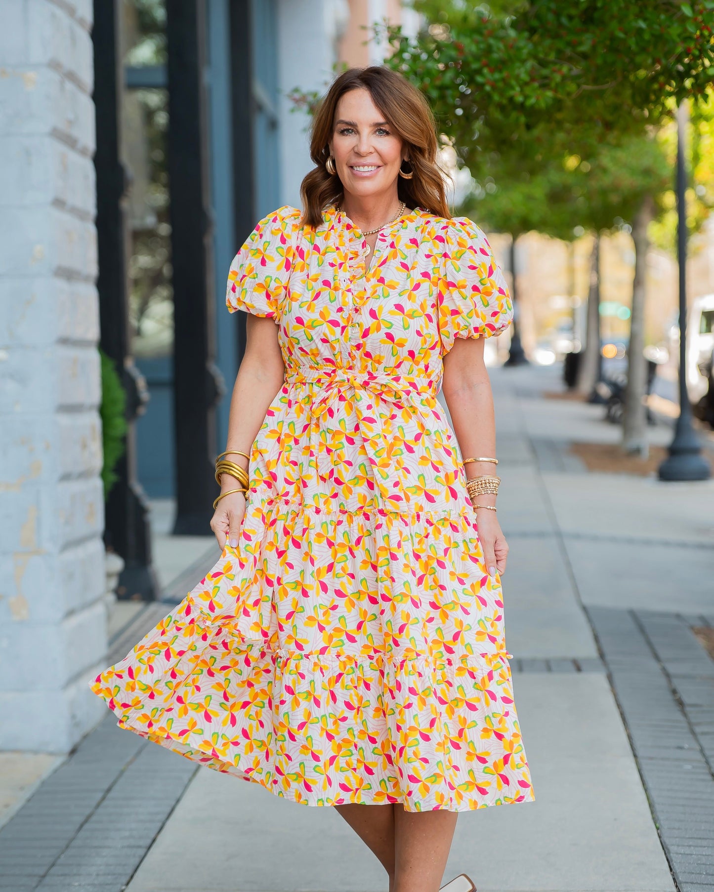Demi Floral Ruffled Button Down Midi Dress