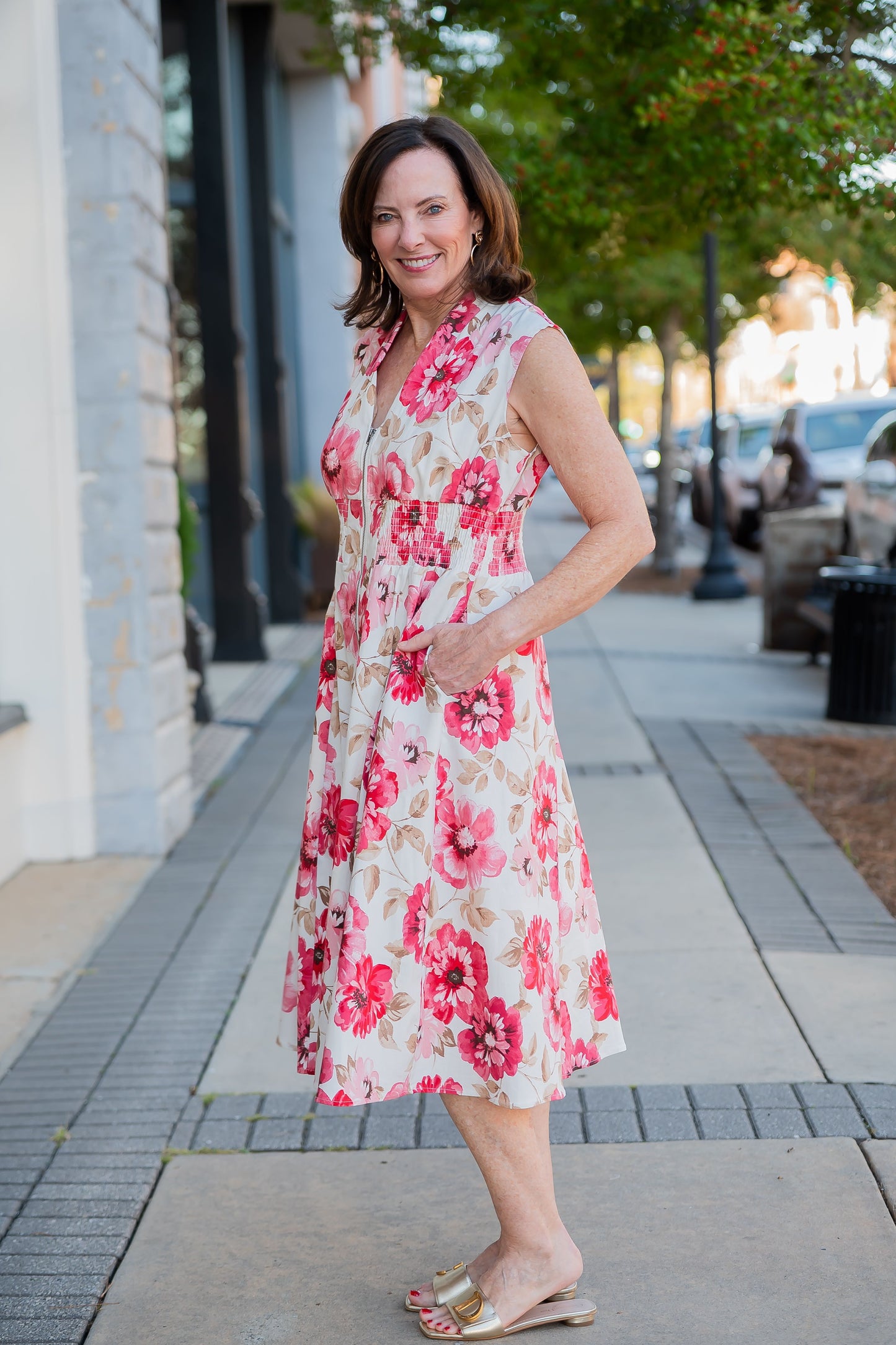 Camille Floral Print Zip Down Dress