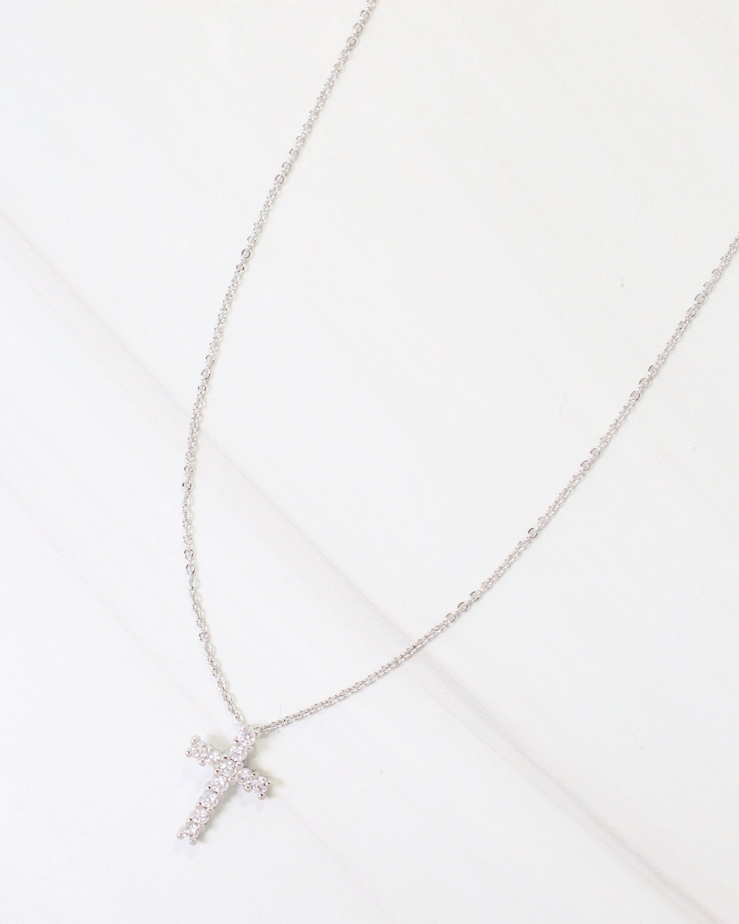 Oxford CZ Cross Necklace Silver