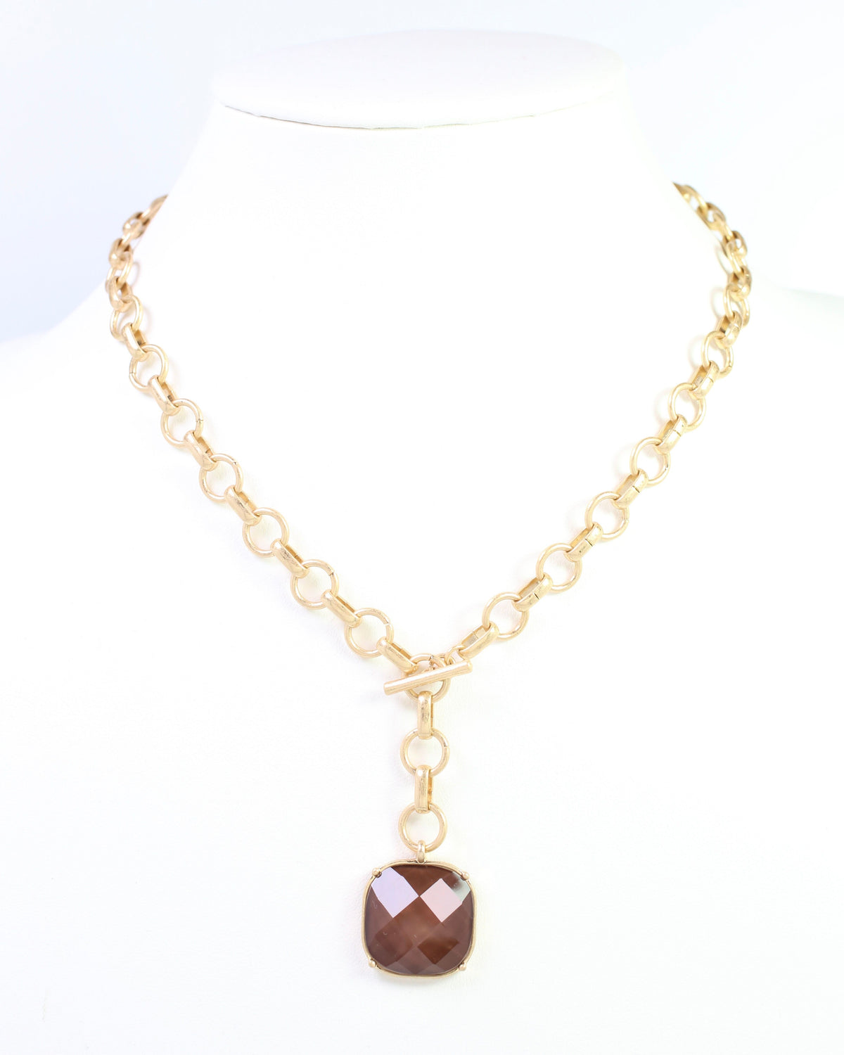 Remington Faceted Square Toggle Necklace Brown