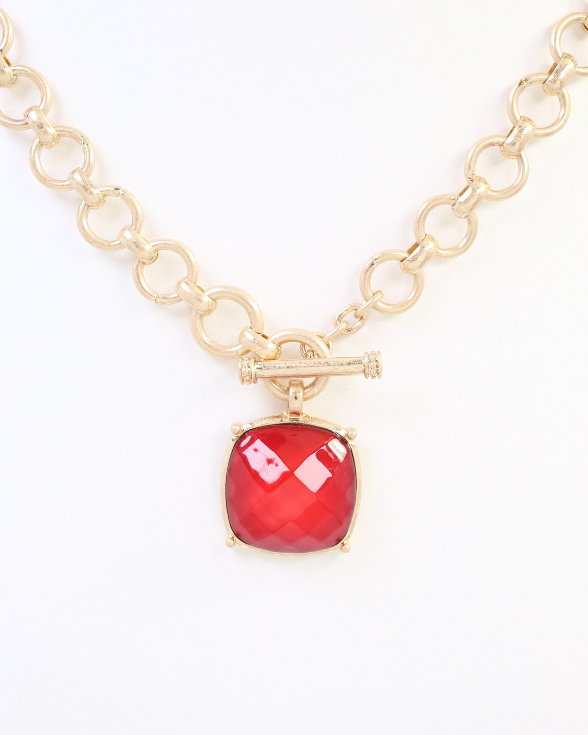 Duchess Faceted Stone Pendant Necklace Red