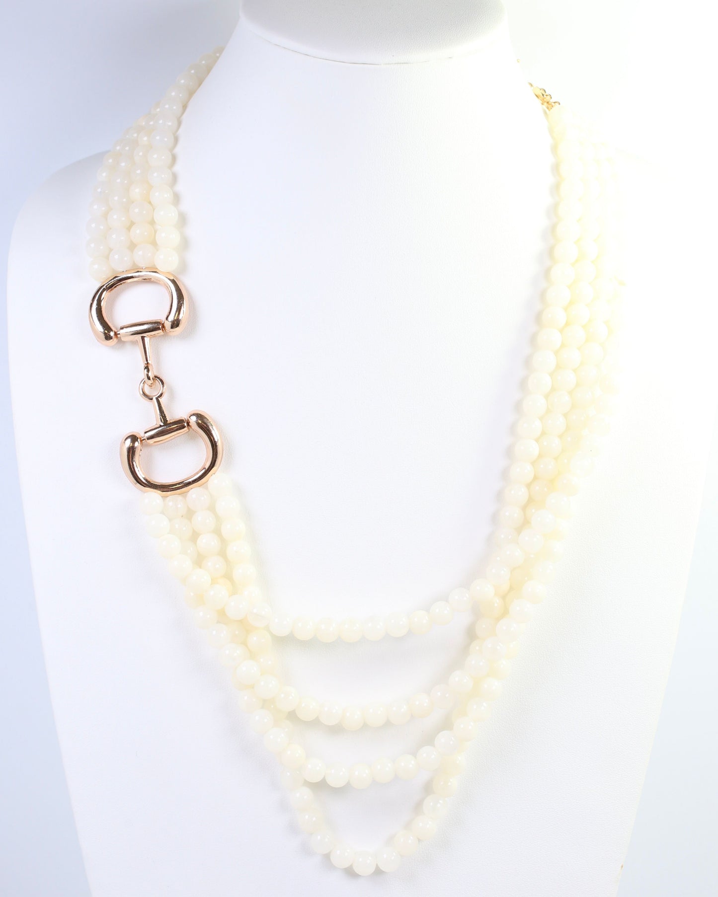 Braelyn Horsebit Beaded Layered Necklace Ivory