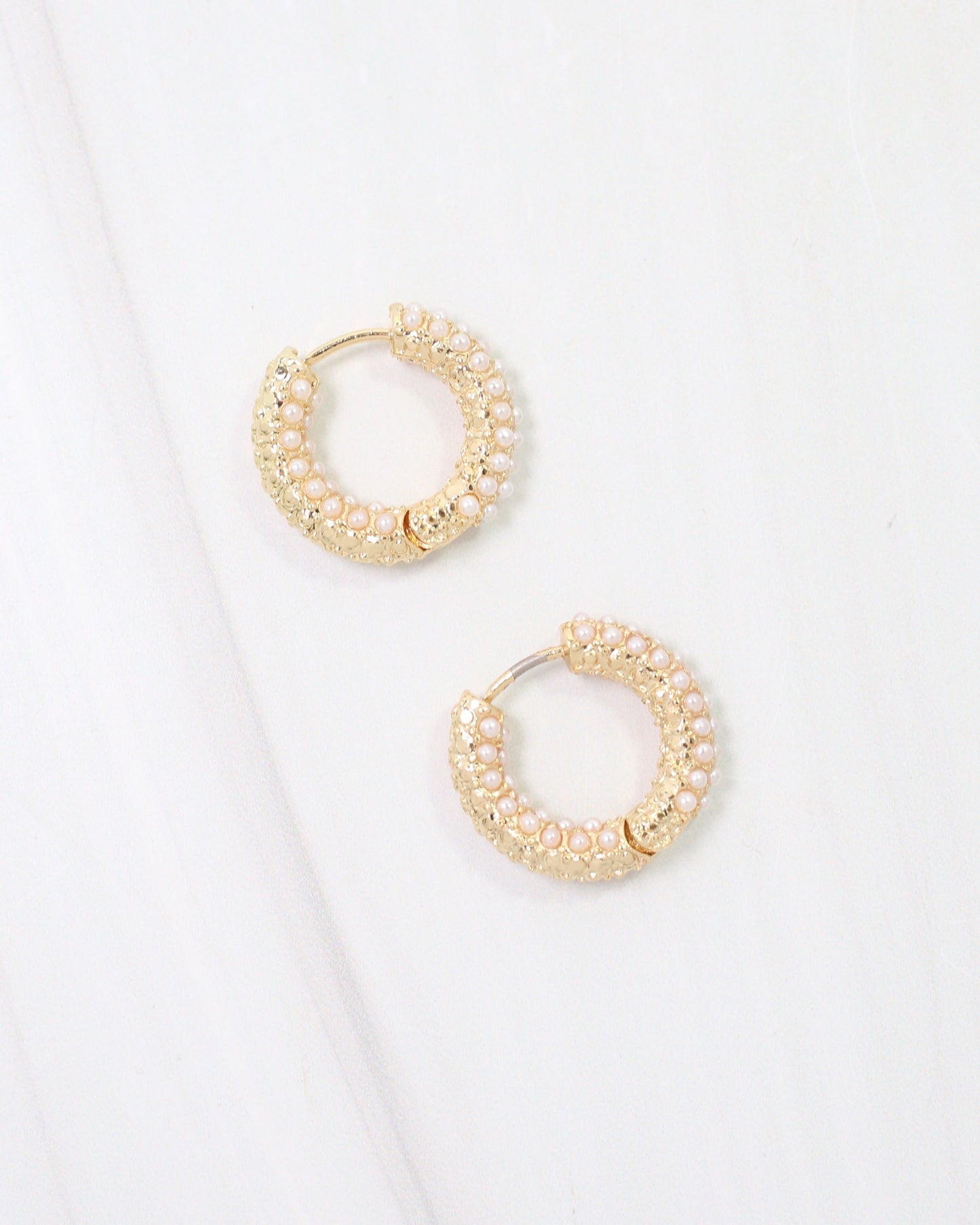 Jacksonville Pearl Pave Huggie Hoop Earring Gold