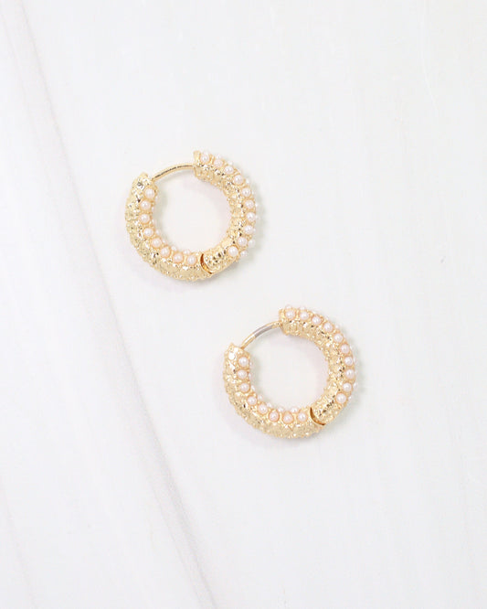 Jacksonville Pearl Pave Huggie Hoop Earring Gold
