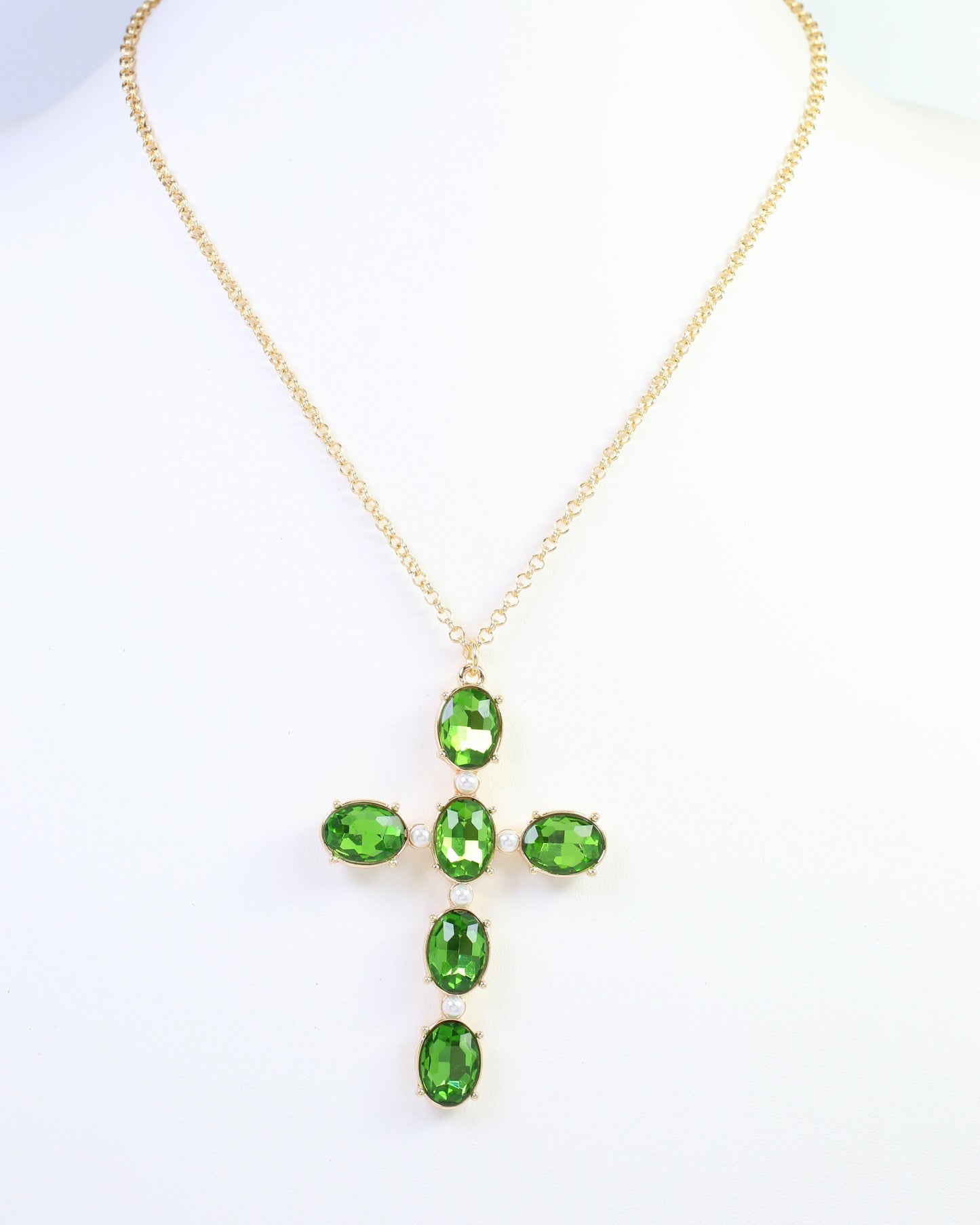 Gregory Glass Stone Cross Necklace Emerald