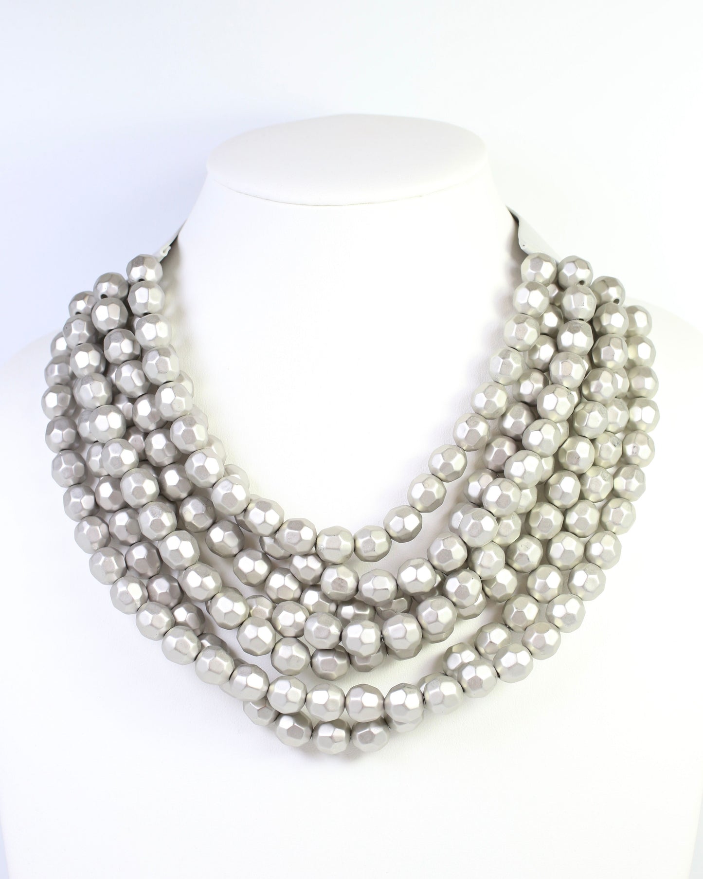 Cadence Layered Beaded Necklace Matte Silver