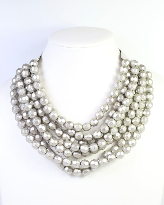 Cadence Layered Beaded Necklace Matte Silver