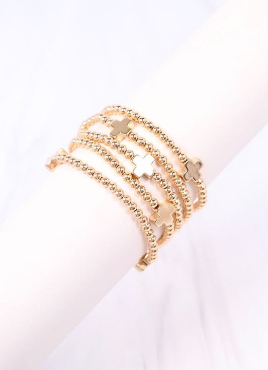 Olstead Cross Bracelet Set GOLD - Caroline Hill