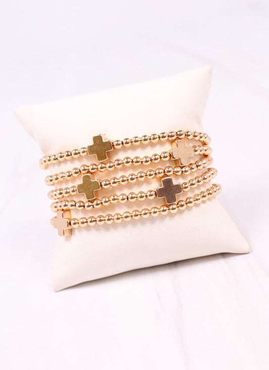 Olstead Cross Bracelet Set GOLD - Caroline Hill