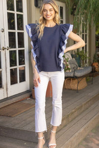 On the Boat Navy Textured Knit Top - Caroline Hill