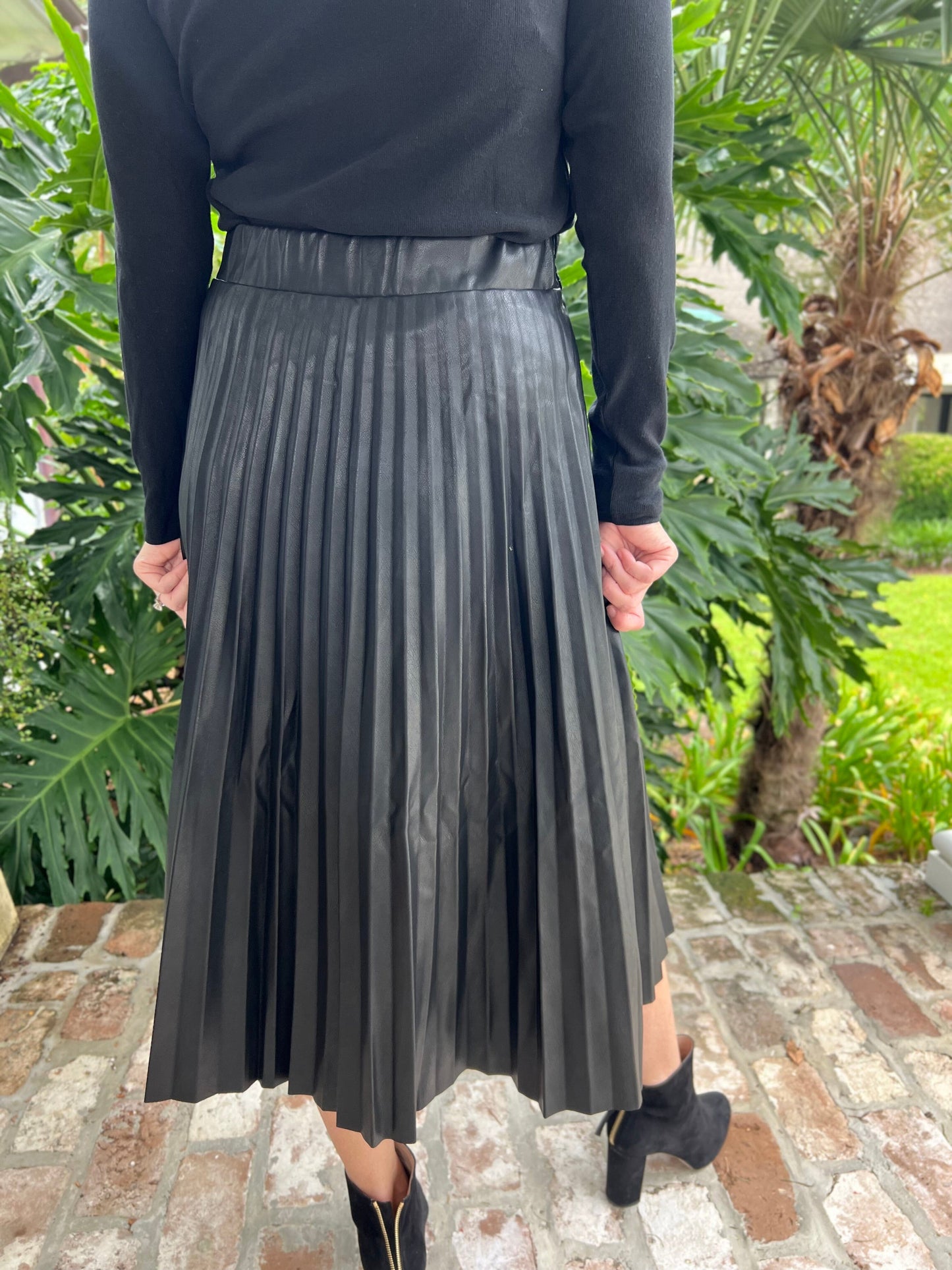 On The Runway Faux Leather Midi Skirt - Caroline Hill