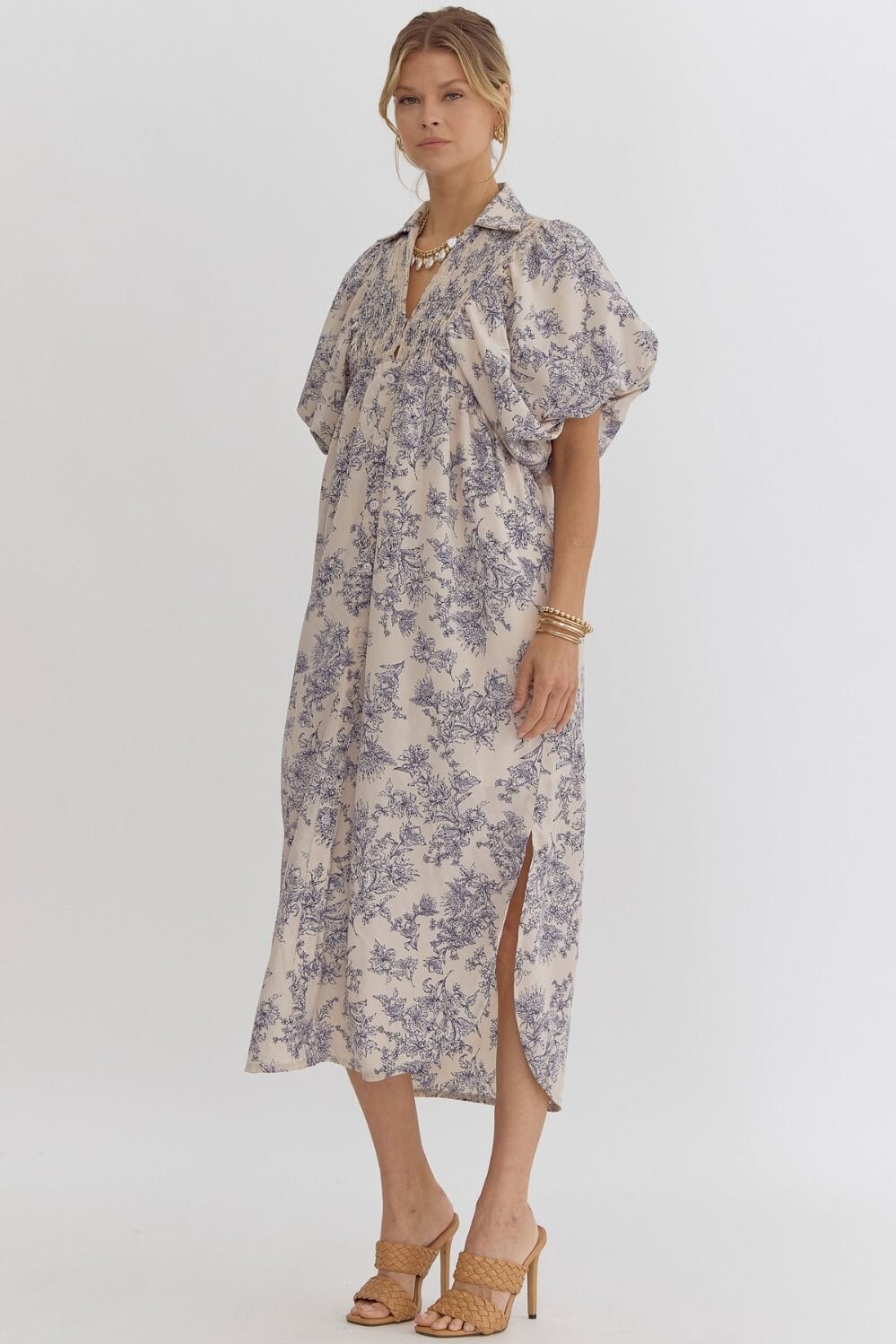 Onto the Next Ecru Printed Midi Dress - Caroline Hill