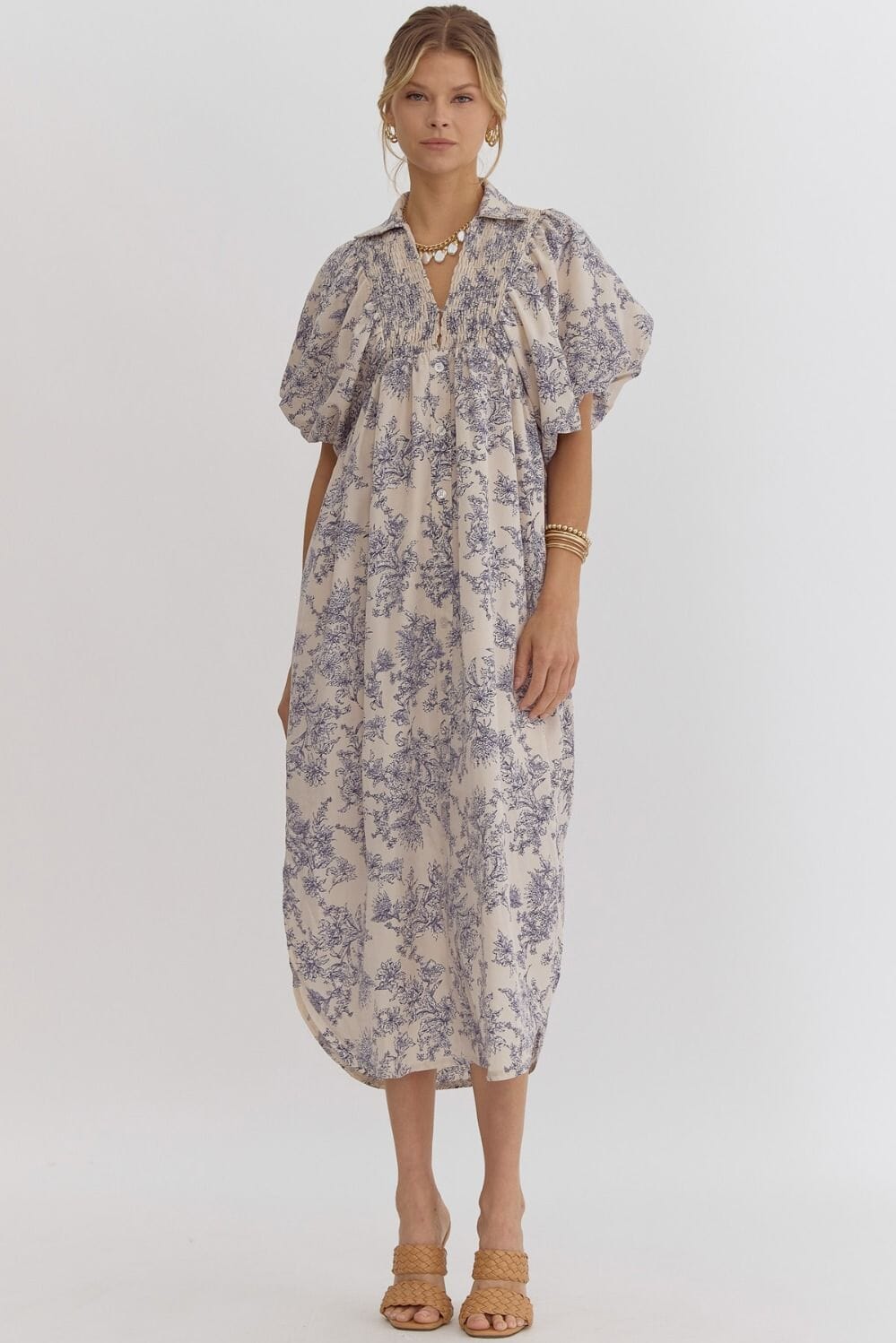 Onto the Next Ecru Printed Midi Dress - Caroline Hill